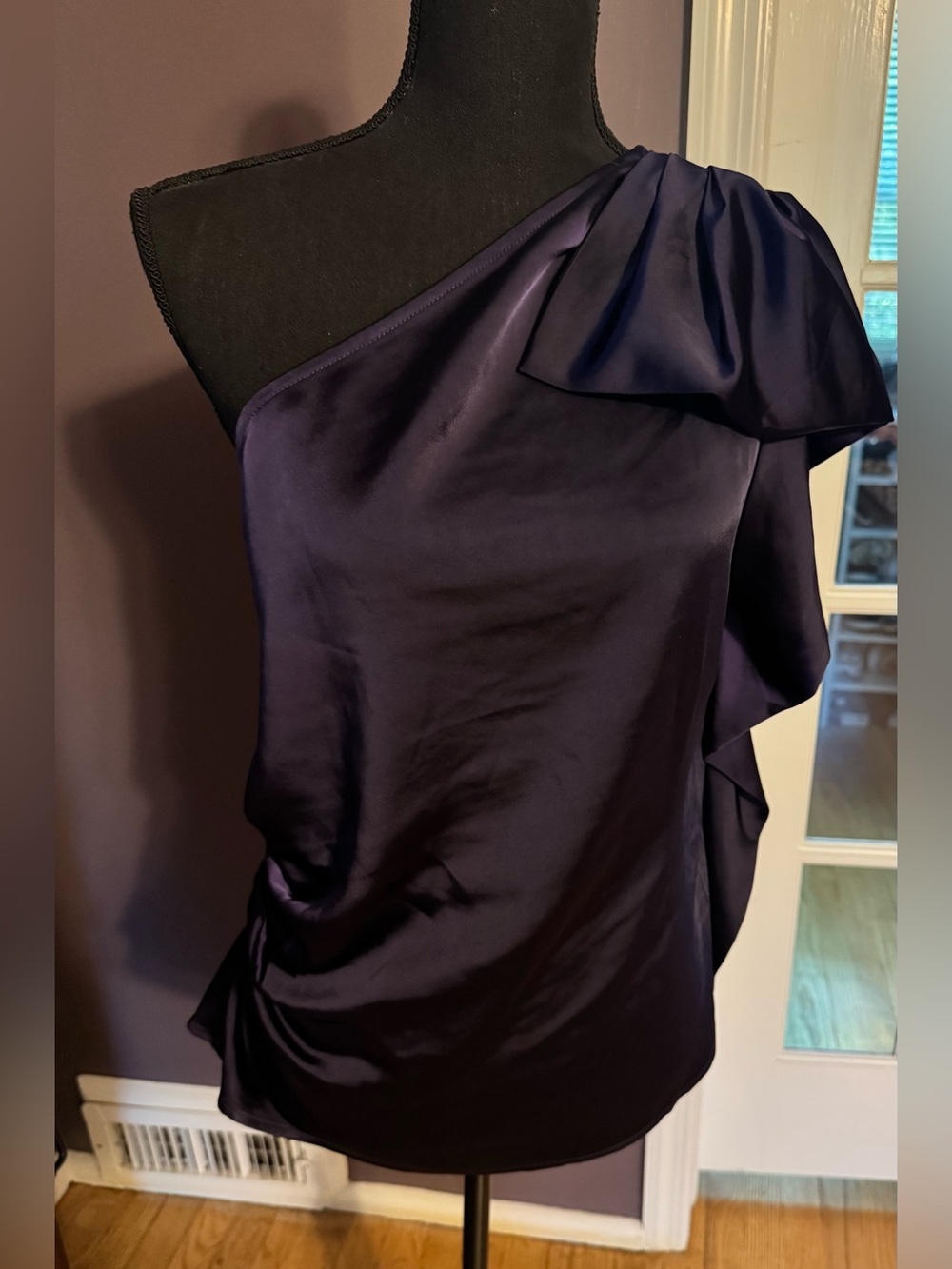 NWT Express purple satin one shoulder top 
size Large